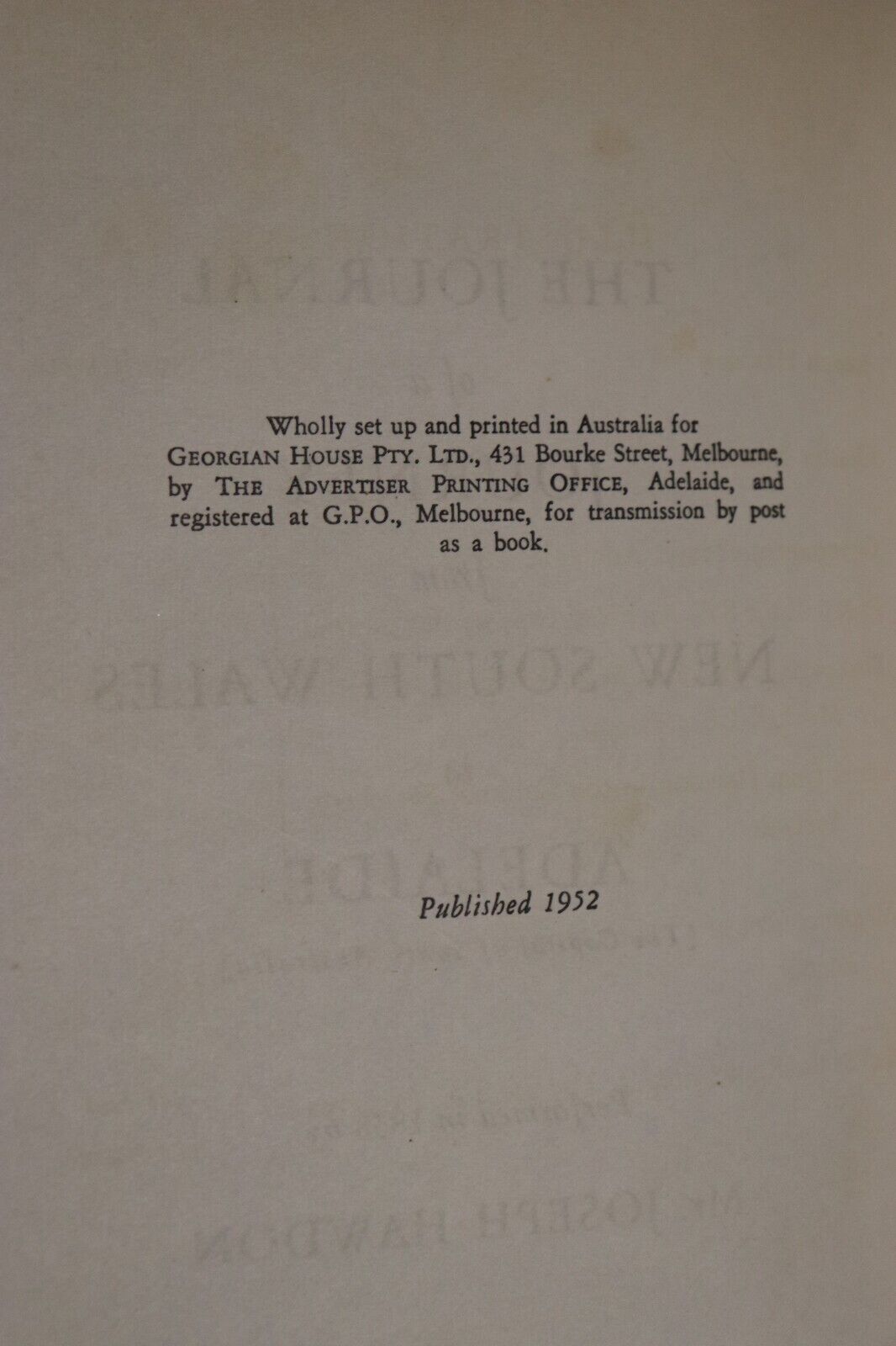 Journal Of A Journey From NSW To Adelaide - 1952 - Australian History Book