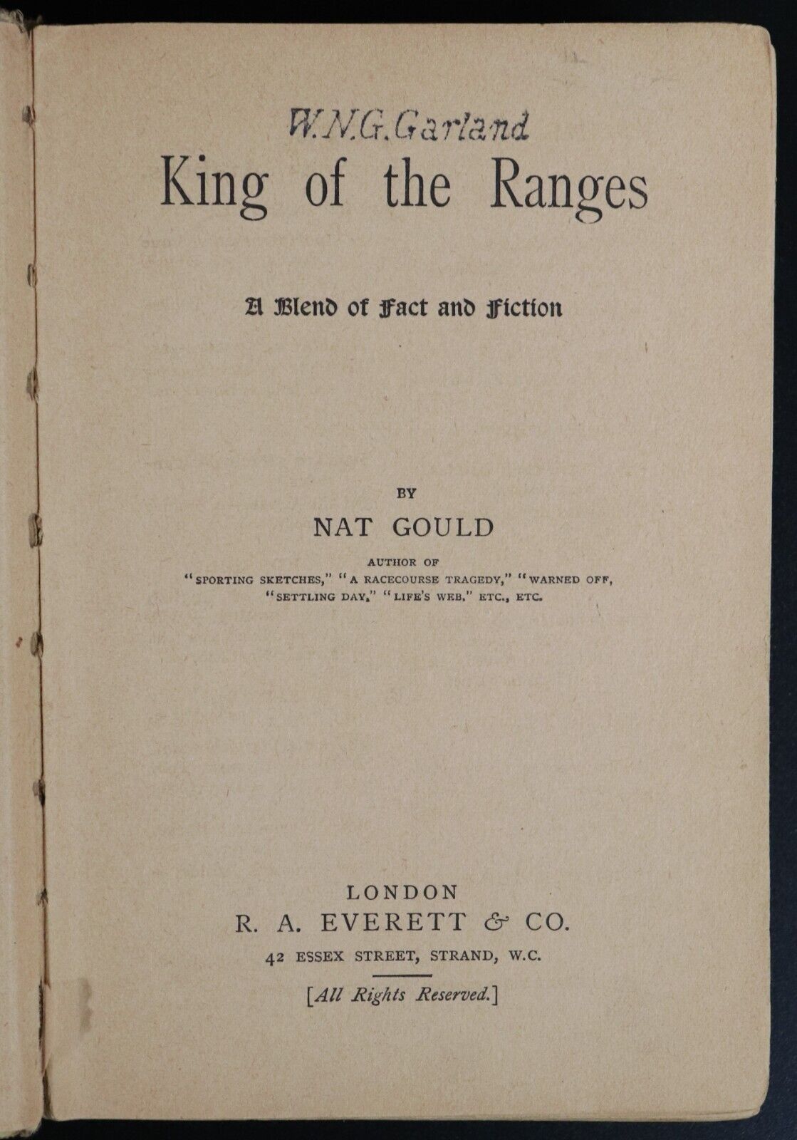 1902 King Of The Ranges by Nat Gould 1st Edition Antique Australian Fiction Book - 0