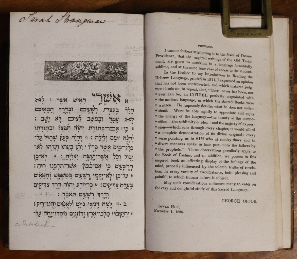 1820 The Hebrew Psalter or Psalms of David Antiquarian Jewish History ...