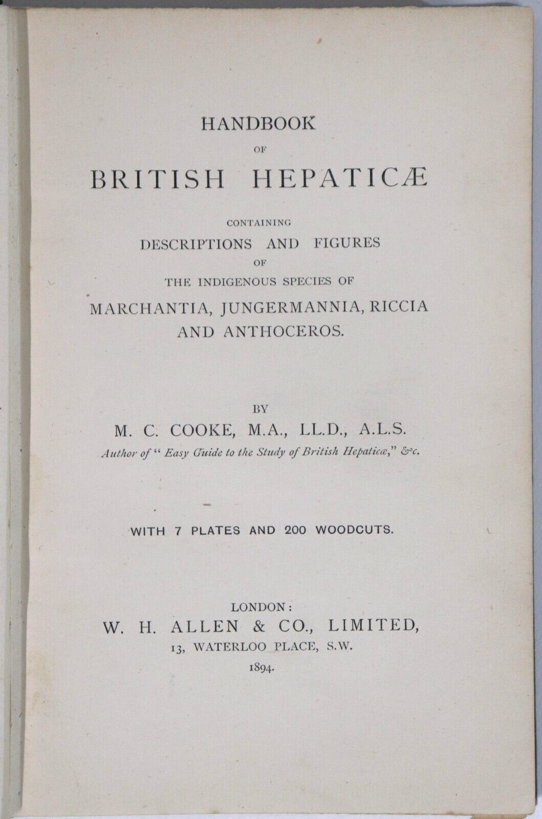 Handbook Of British Hepaticae by M. Cooke - 1894 - Antique Natural History Book - 0