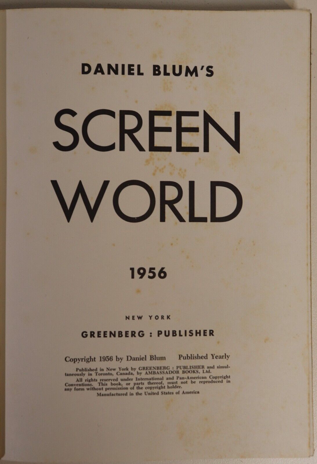 Daniel Blum's Screen World - 1956 - Vintage Film & Cinema History Book - 0