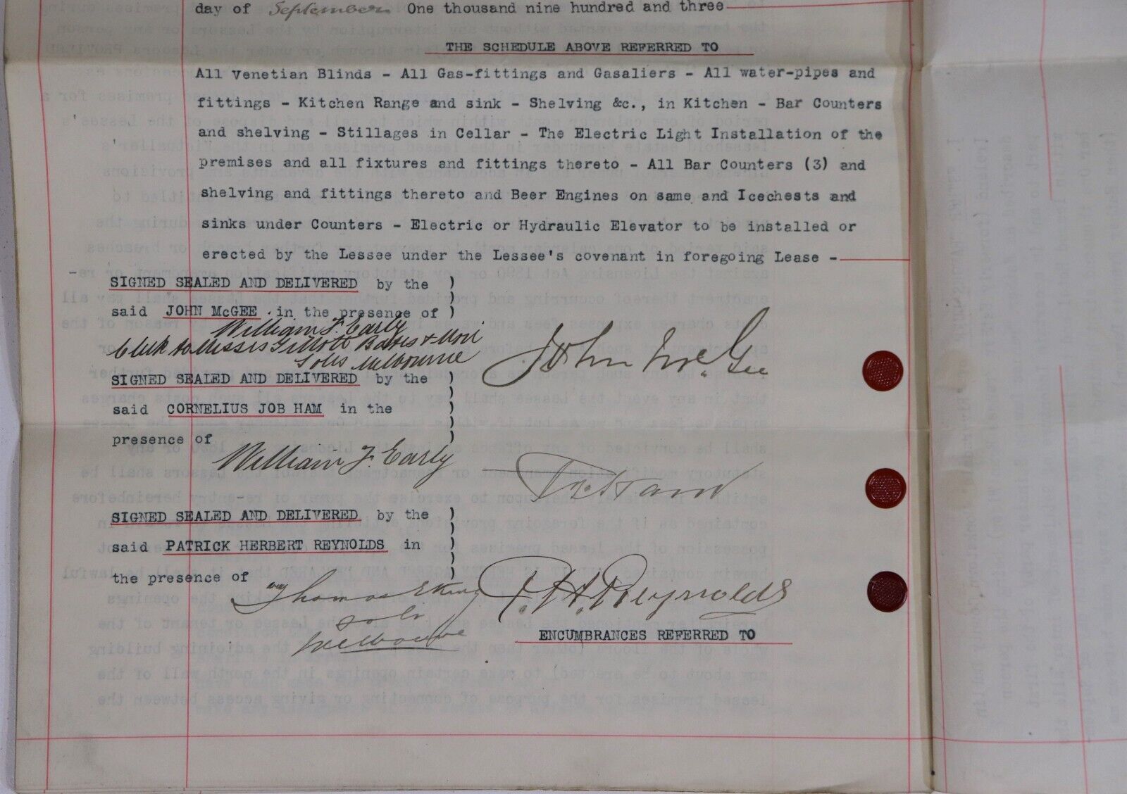 1903 Lease Agreement For Cathedral Hotel - Melbourne CBD - Manuscript History