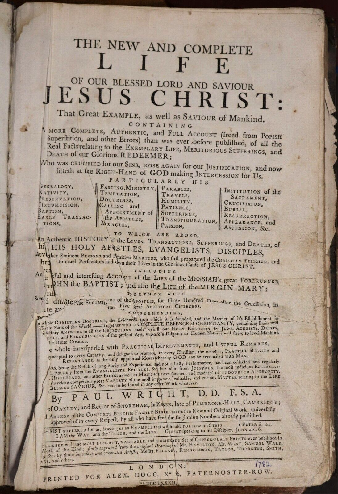 1782 The Life Of Jesus Christ by Paul Wright Antiquarian Religious Book - 0