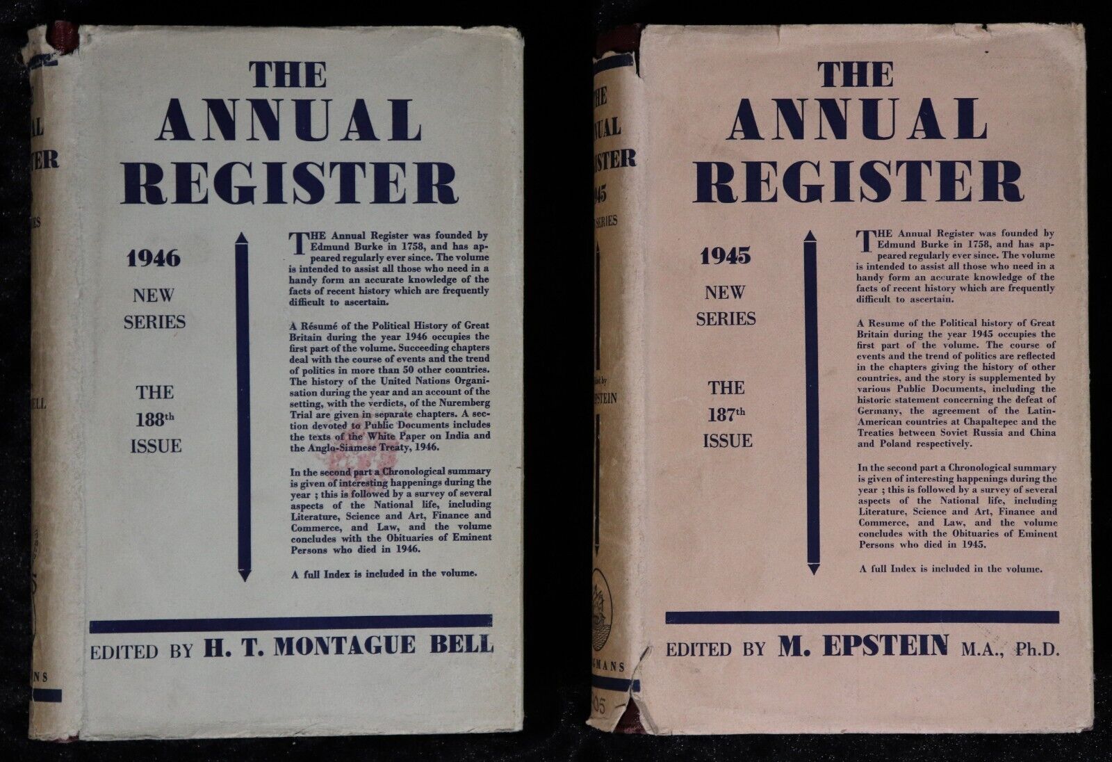 The Annual Register For Years 1945 & 1946 - 2 Vols. World War 2 History Books - 0