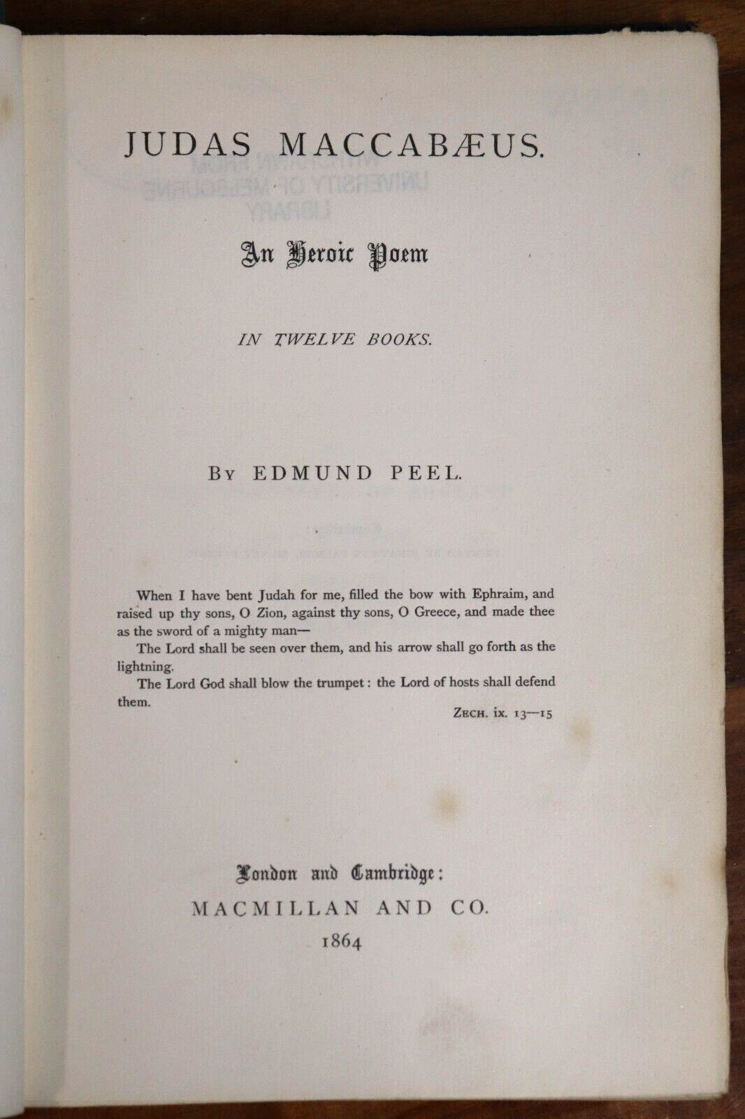 1864 Judas Maccabaeus: An Heroic Poem by Edmund Peel Antiquarian Poetry Book