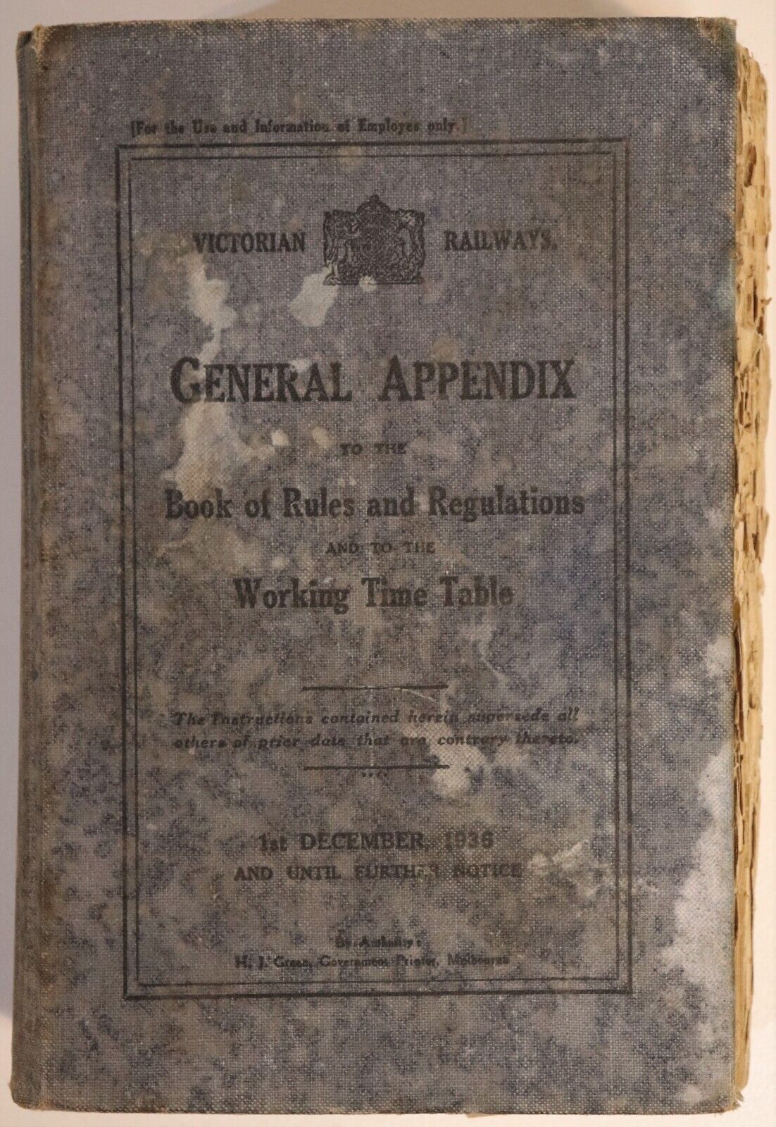 Victorian Railways General Appendix - 1936 - Australia Train Books
