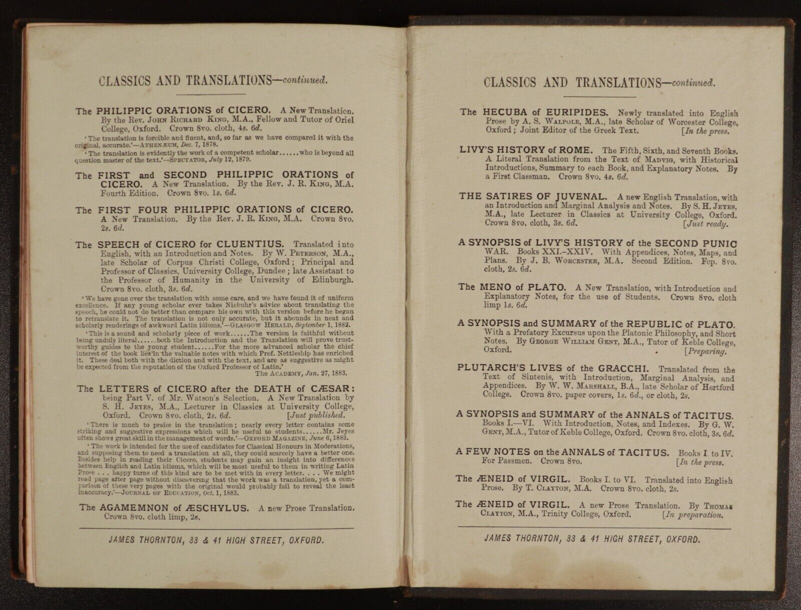 1882 Speech Of Cicero For Cluentius by W. Peterson Antique Roman History Book