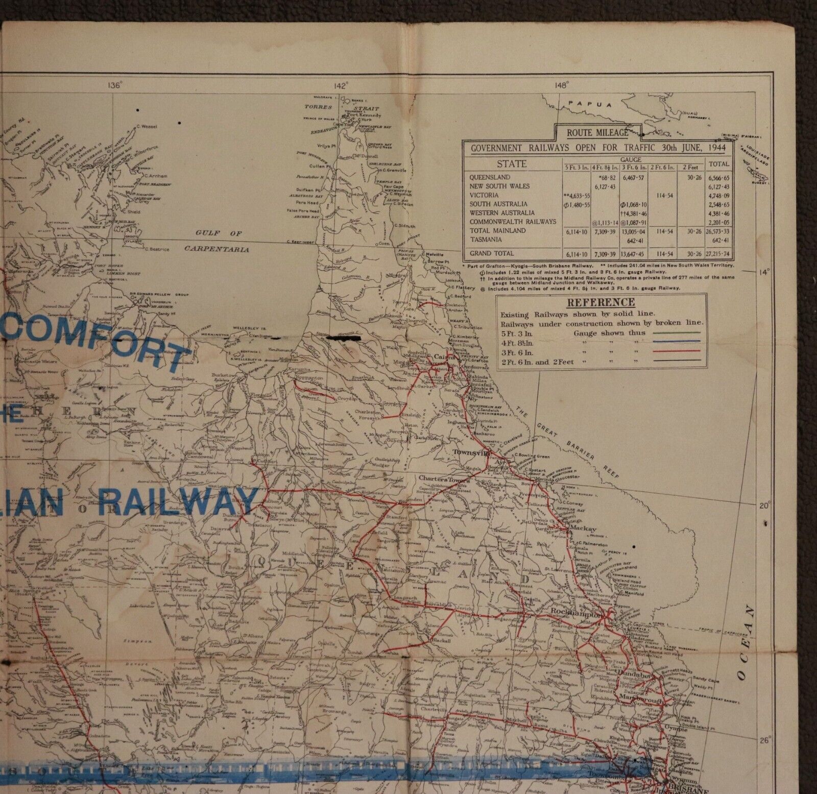1944 Commonwealth Railways Map Of Australia Antique Trans-Australian Railway Map