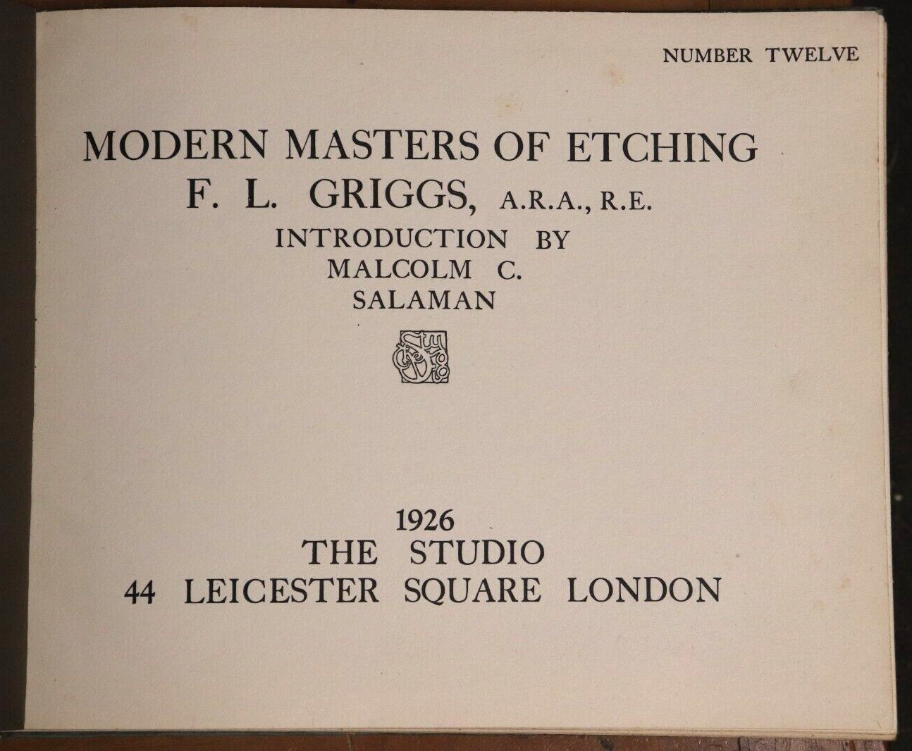 Modern Masters Of Etching: FL Griggs - 1926 - Antique Art History Book