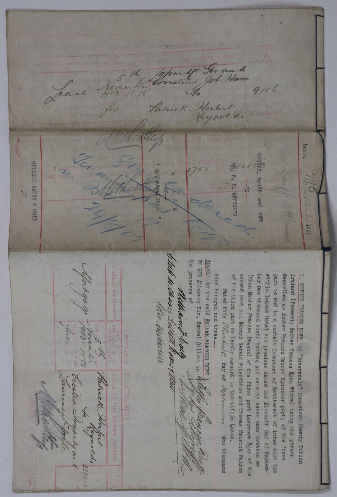 1903 Lease Agreement For Cathedral Hotel - Melbourne CBD - Manuscript History