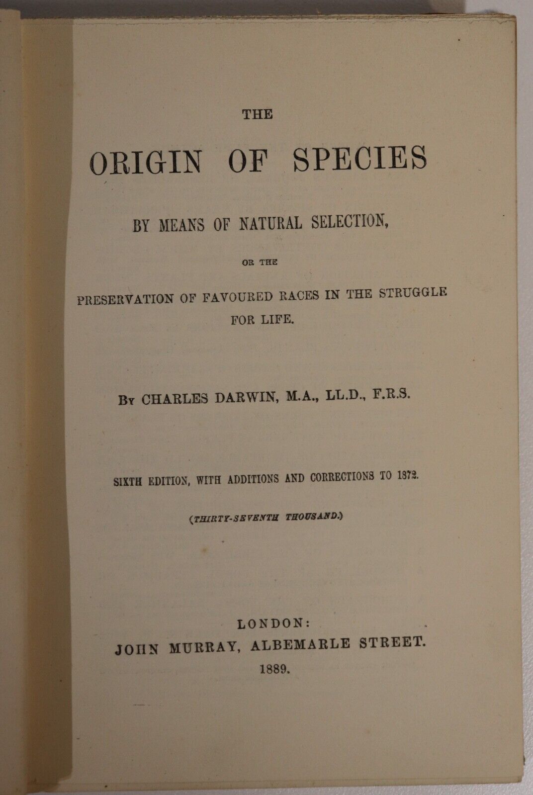 1889 The Origin Of Species by Charles Darwin Antiquarian Natural History Book - 0