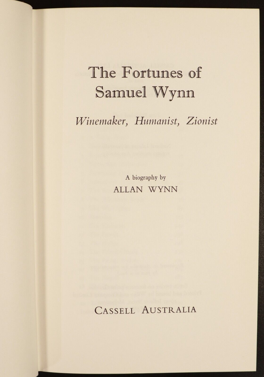 1968 The Fortunes Of Samuel Wynn Zionist Jewish Australian History Book