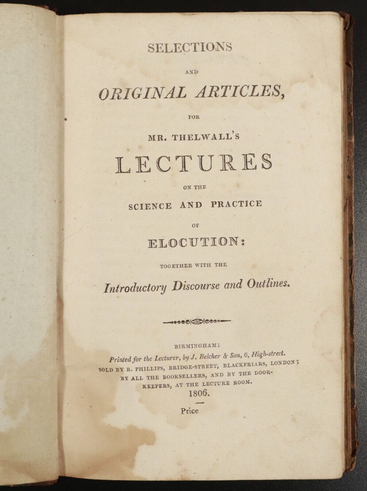 1806 Mr Thelwall's Lectures On Science & Practice Of Elocution Antiquarian Book