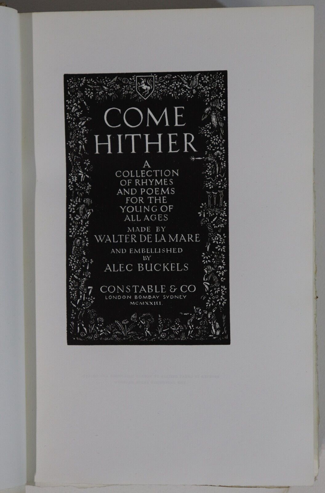 Come Hither: Walter De La Mare - 1923 - Ltd Ed. Signed by Author Literature Book