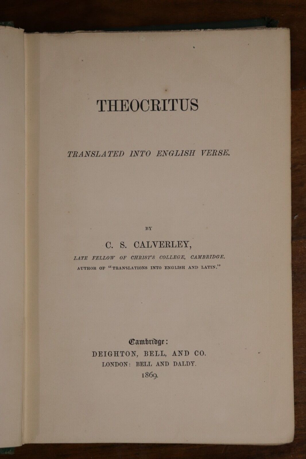 Theocritus by CS Calverley - 1869 - Antique Literature Book - Scarce