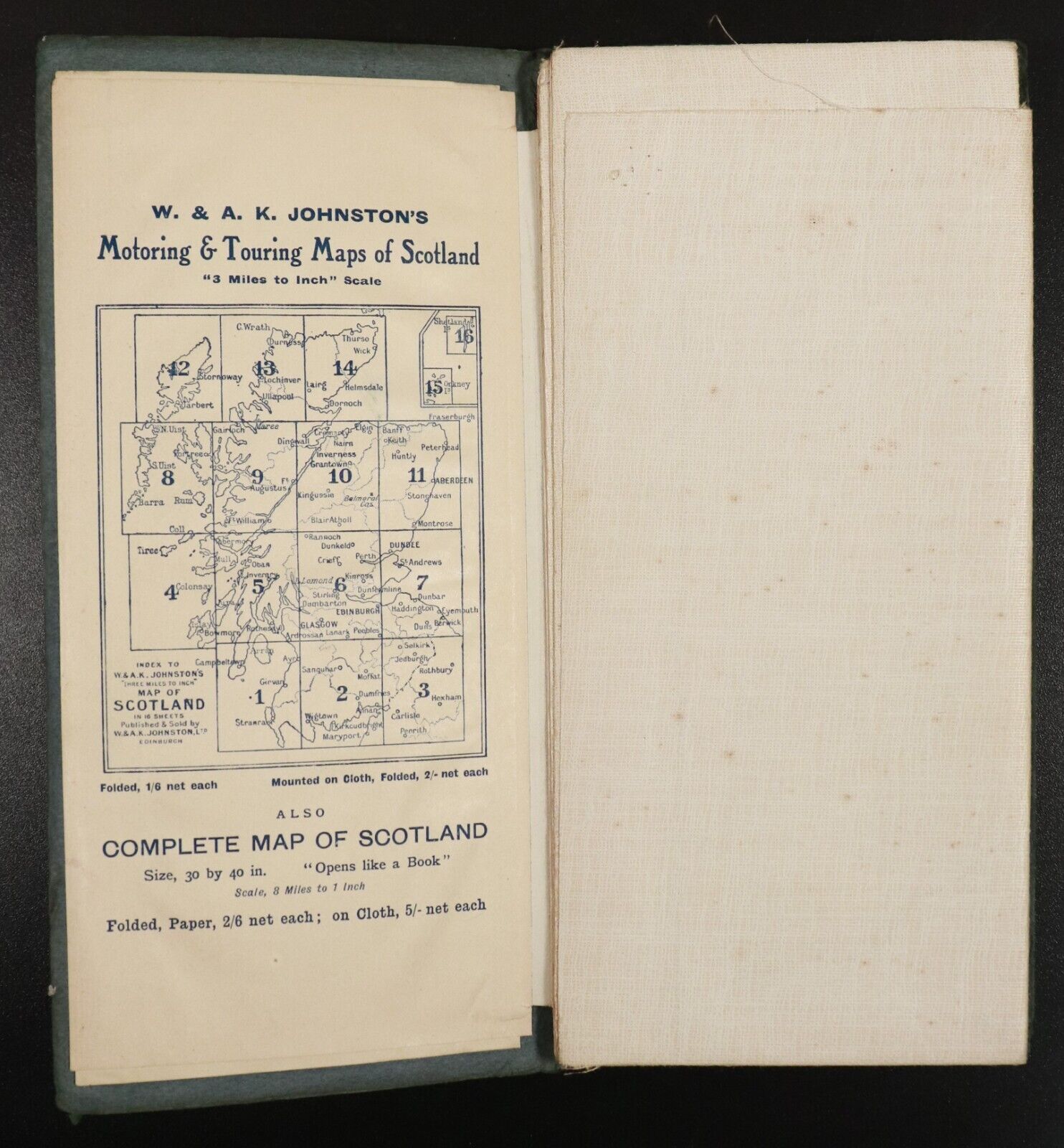 c1930 Johnston's Motoring & Touring Map Of Scotland Antique Map Travel Book - 0