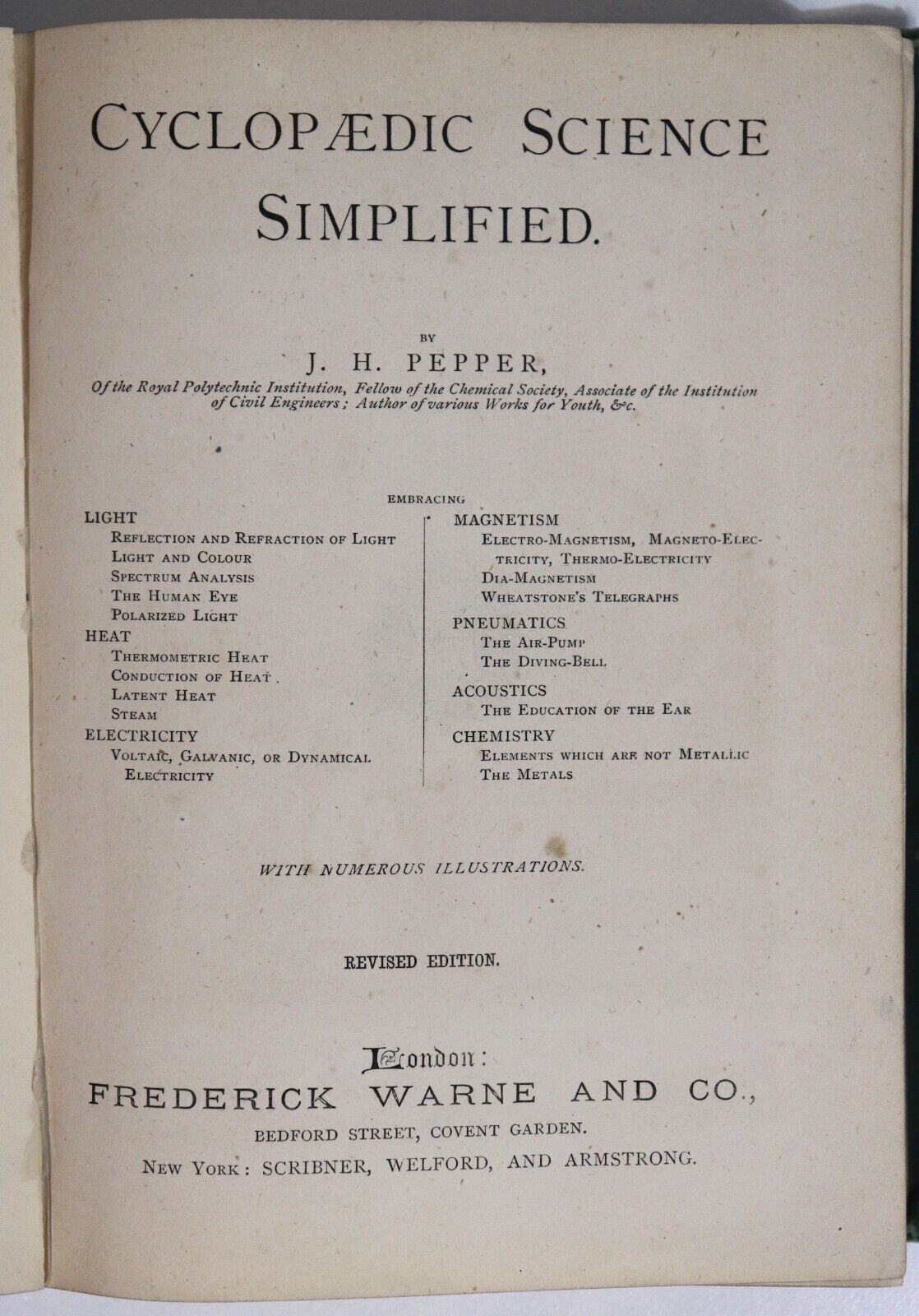 Cyclopaedic Science Simplified by J.H. Pepper - c1875 - Antique Science Book - 0