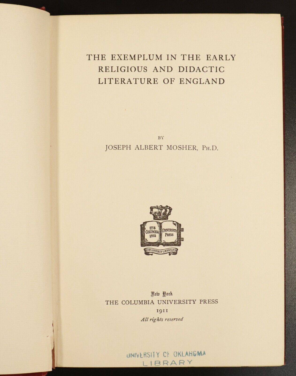 1911 Exemplum In The Early Literature Of England by J.A. Mosher Antique Book - 0