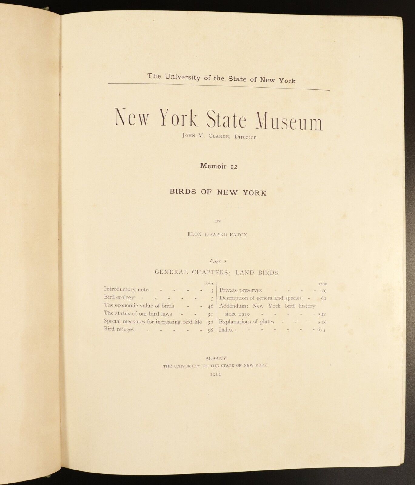 1914 Birds Of New York N.Y. State Museum by EH Eaton Antique Bird Reference Book - 0