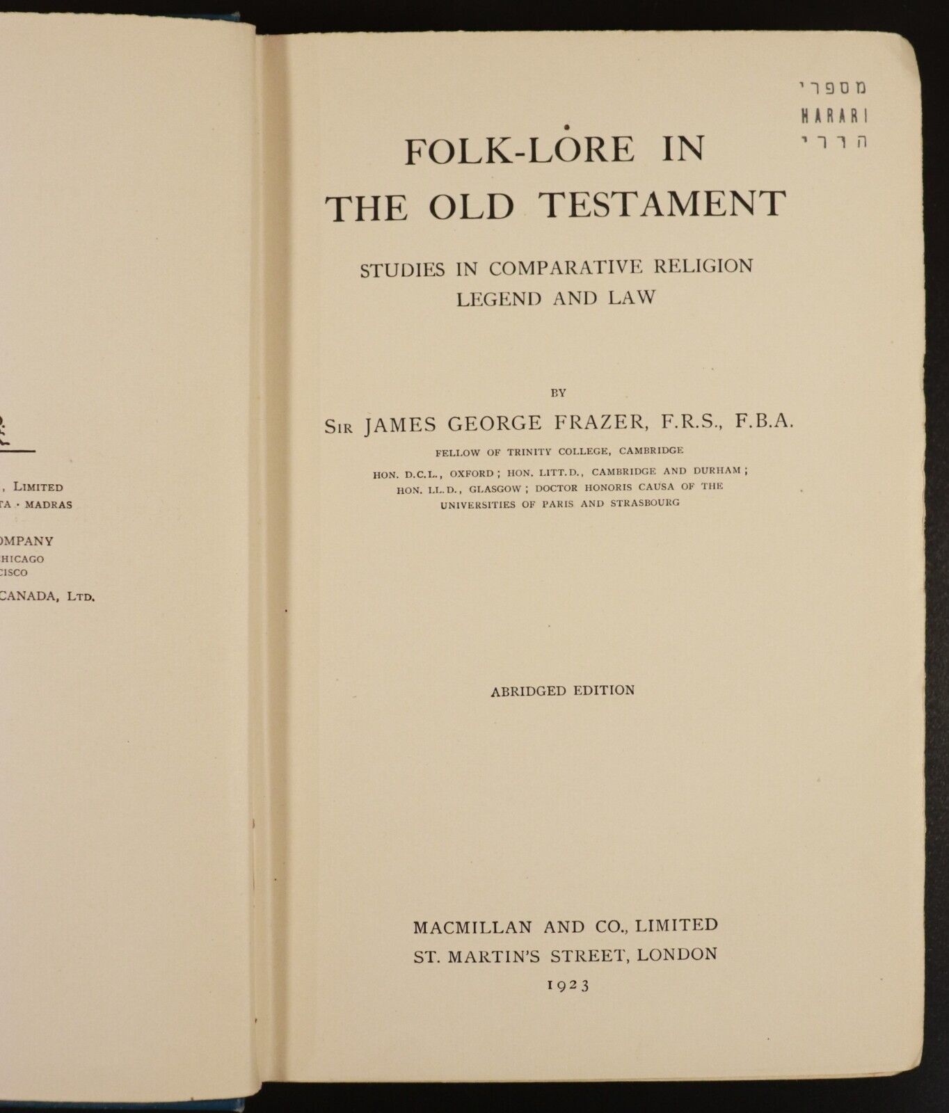 1923 Folk-Lore In The Old Testament by J.G. Frazer Religious History Book - 0