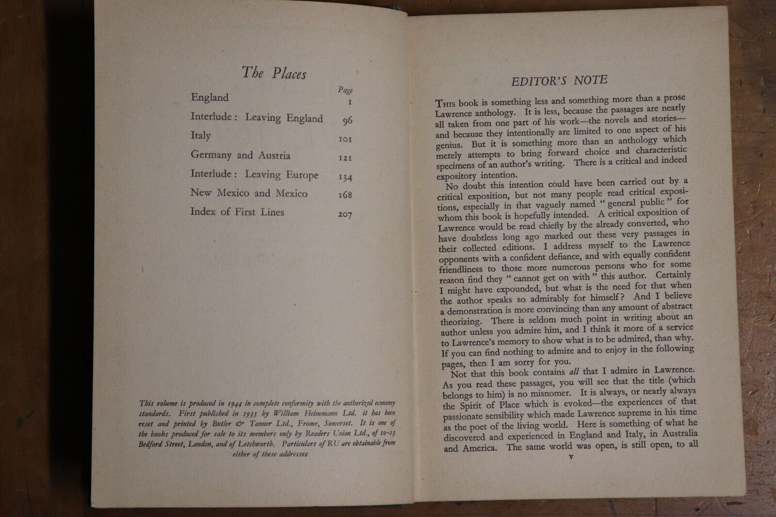 The Spirit Of Place: Prose Of DH Lawrence - 1944 - Vintage Literature Book