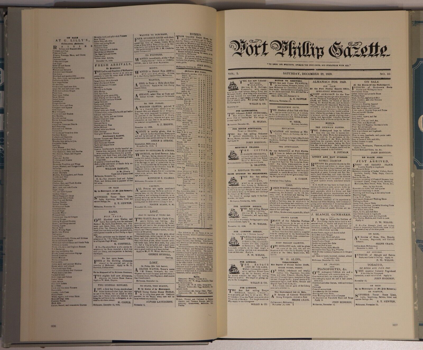 Port Phillip Gazette 1838 to 1841- Australian Newspaper History Books