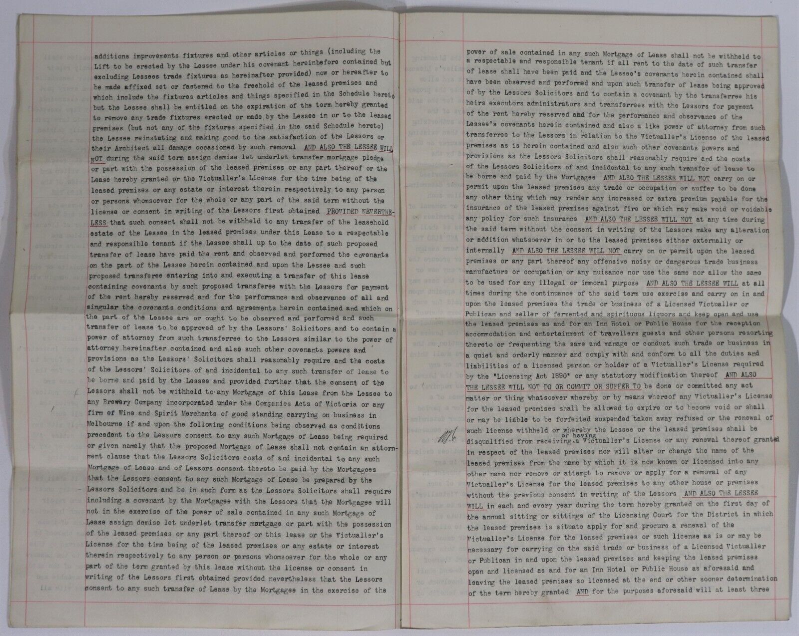 1903 Lease Agreement For Cathedral Hotel - Melbourne CBD - Manuscript History