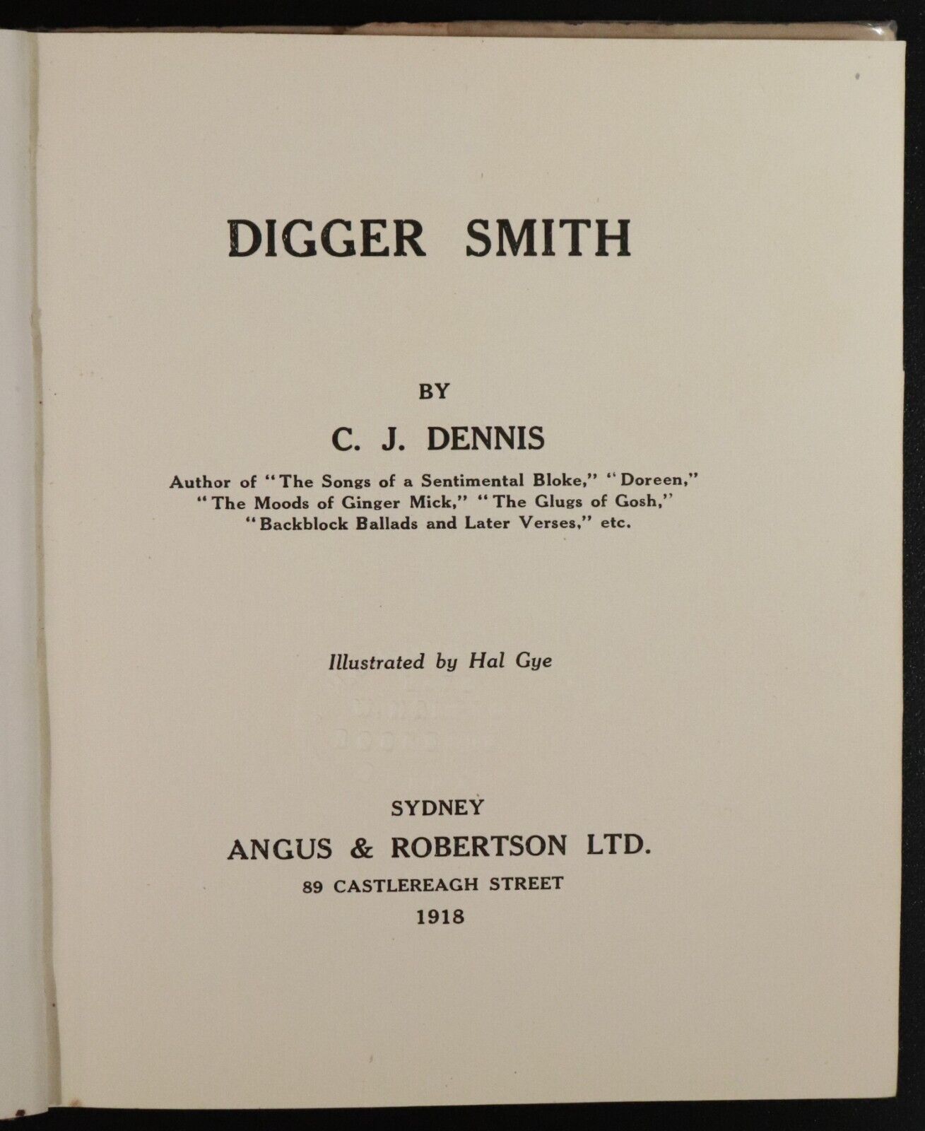Digger Smith by CJ Dennis - 1918 - 1st Edition w/DJ Australian Literature Book