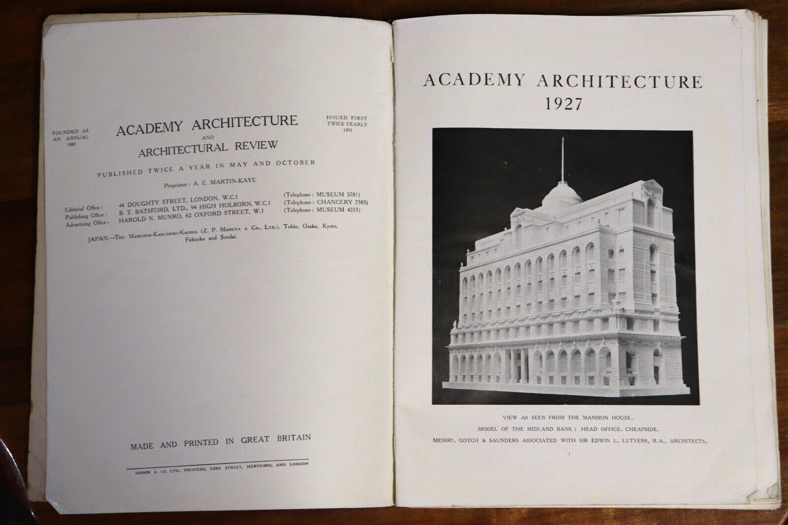 Academy Architecture & Architectural Review - 1921 & 1927 - Antique Books