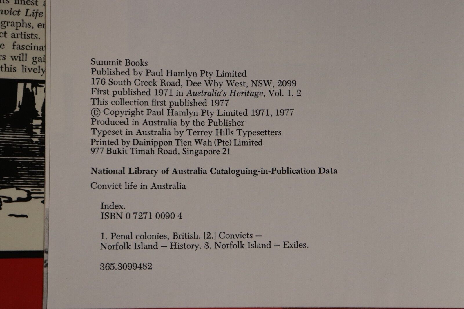 1977 Convict Life In Australia 1st Edition Australian Colonial History Book