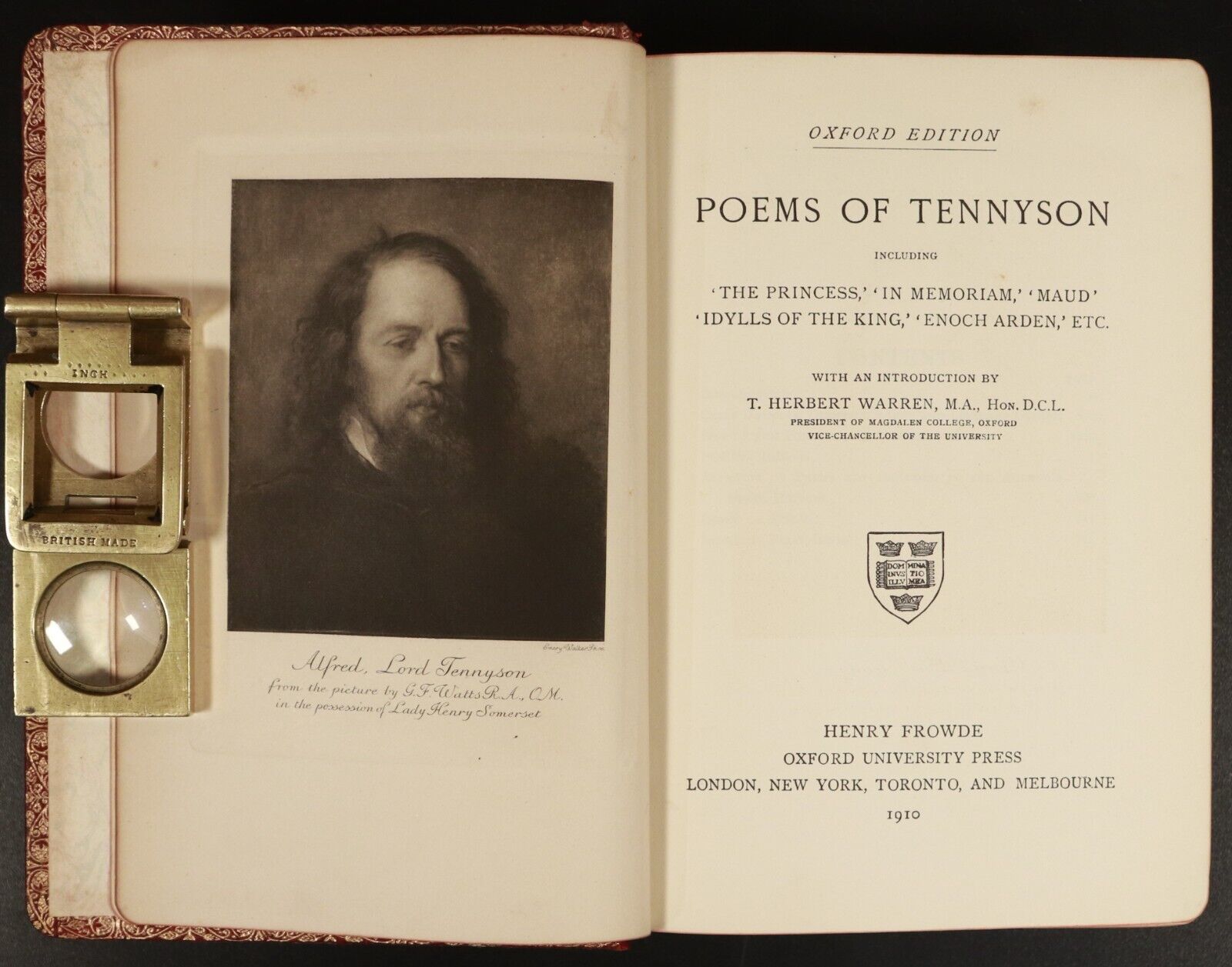 1910 Poems Of Tennyson Oxford Edition Antique Poetry Book Gilt Edge