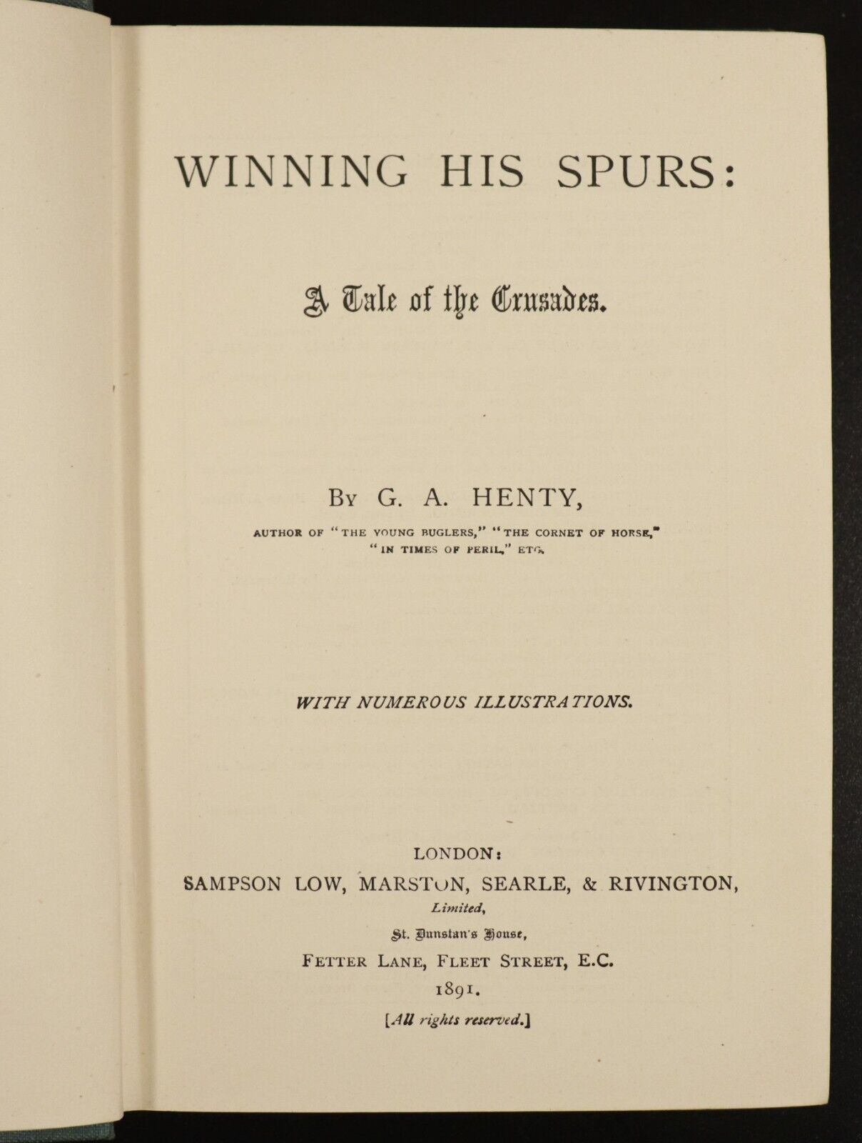 1891 Winning His Spurs Tale Of Crusades GA Henty Antique Historical Fiction Book - 0