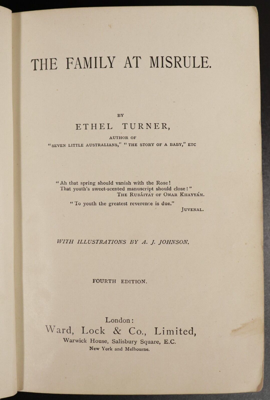 c1895 The Family At Misrule by Ethel Turner Antique Australian Fiction Book