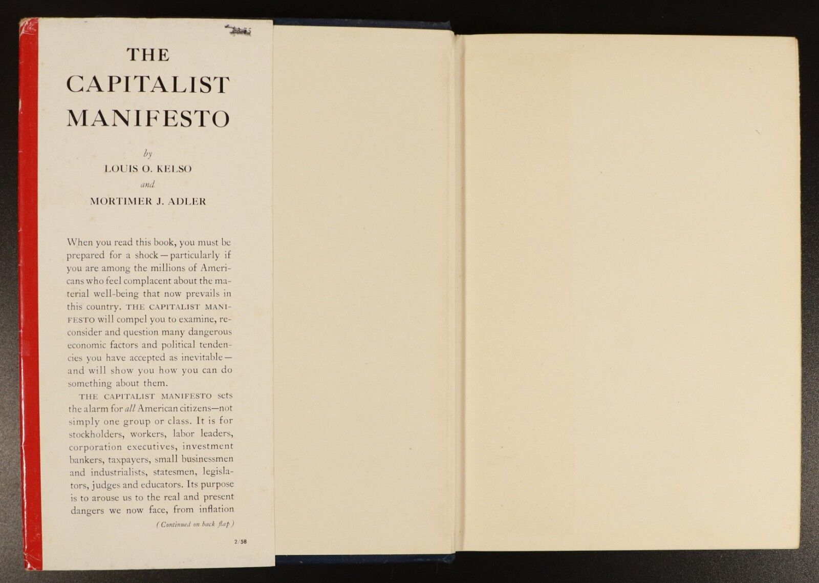 1958 The Capitalist Manifesto by Louis Kelso 1st Edition Financial History Book - 0