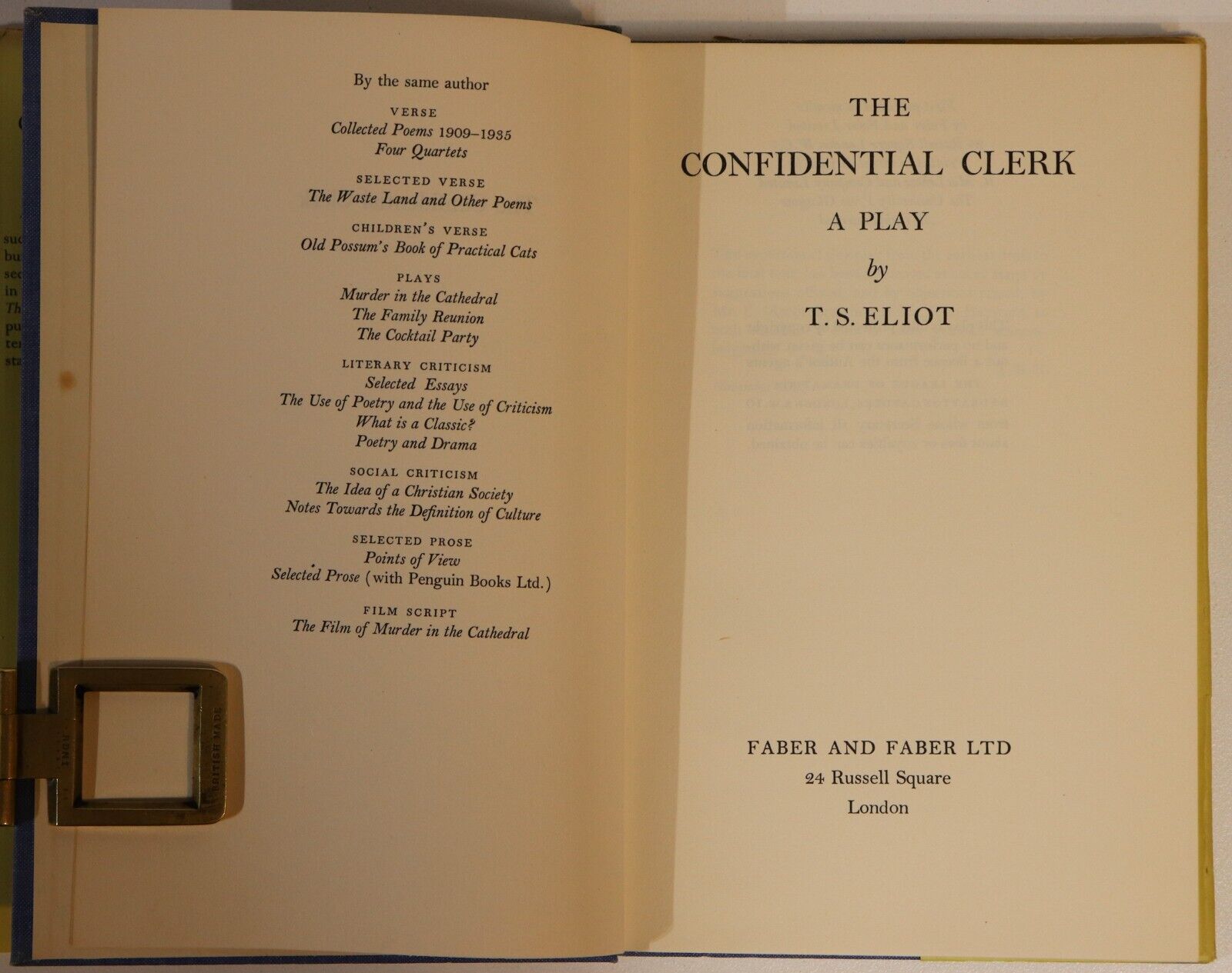 The Confidential Clerk: A Play By TS Eliot - 1954 - Vintage Performing Arts Book - 0