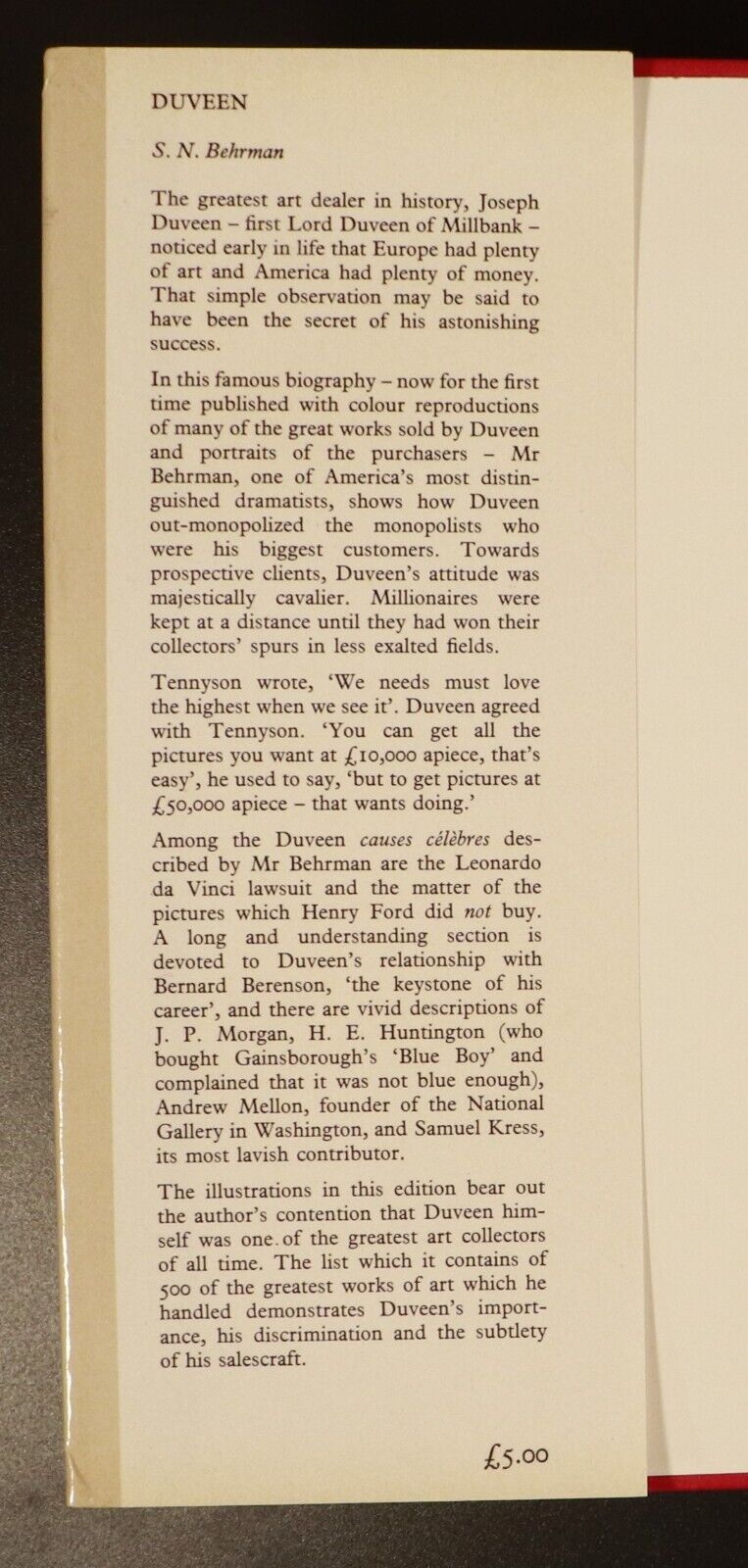 1972 Duveen by S.N. Behrman Vintage British Art Dealer History Book - 0