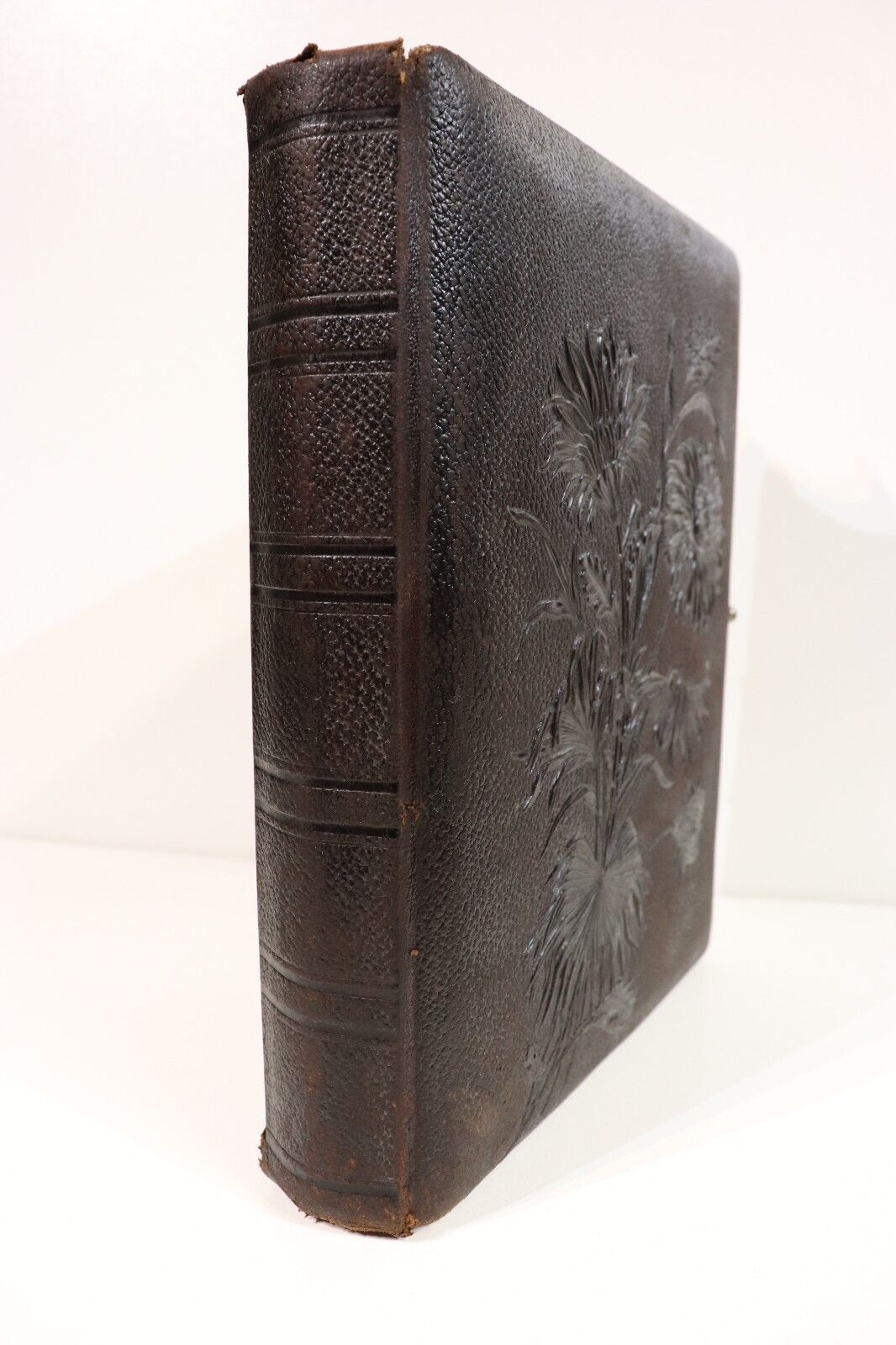 Antique Victorian Photo Album - c1895 - Leather With Silver Clasp & Floral