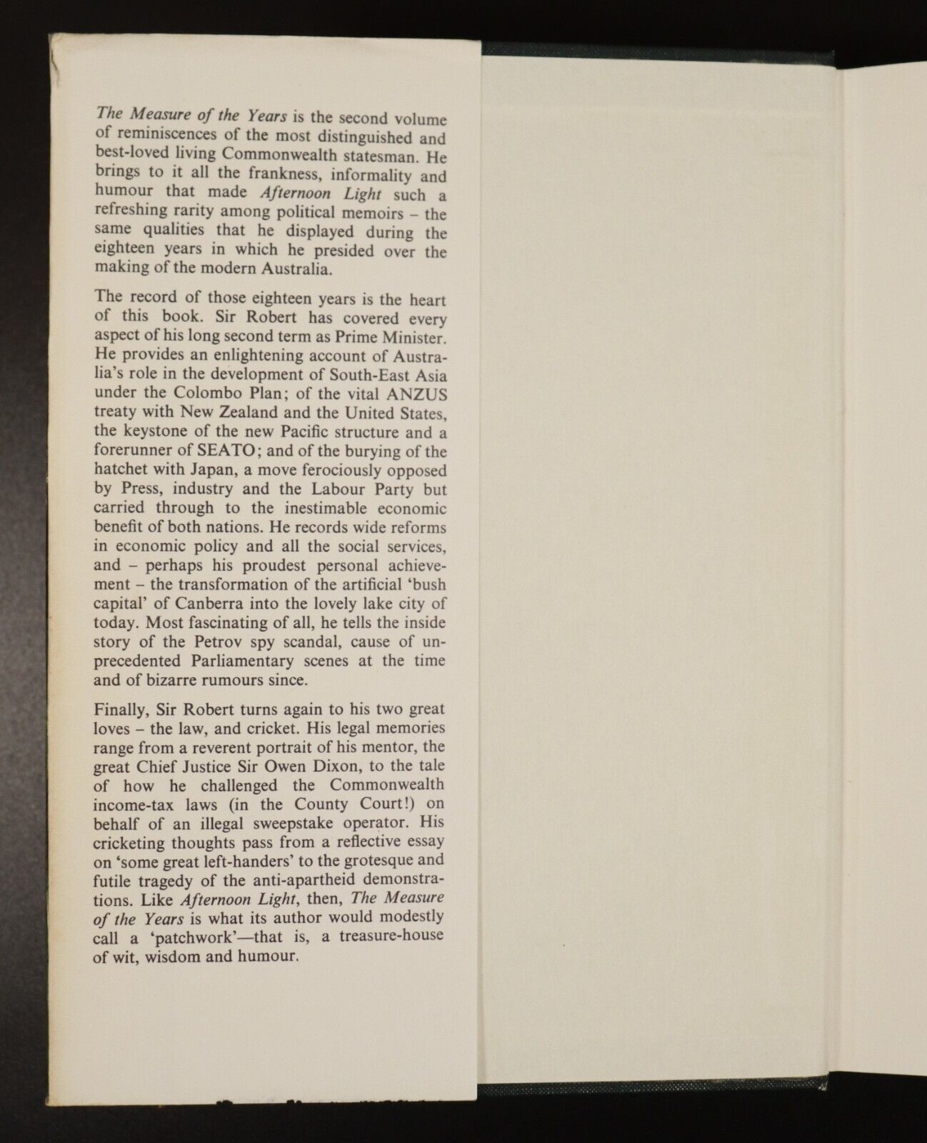 1970 Measure Of The Years by Robert Gordon Menzies Australian History Book - 0