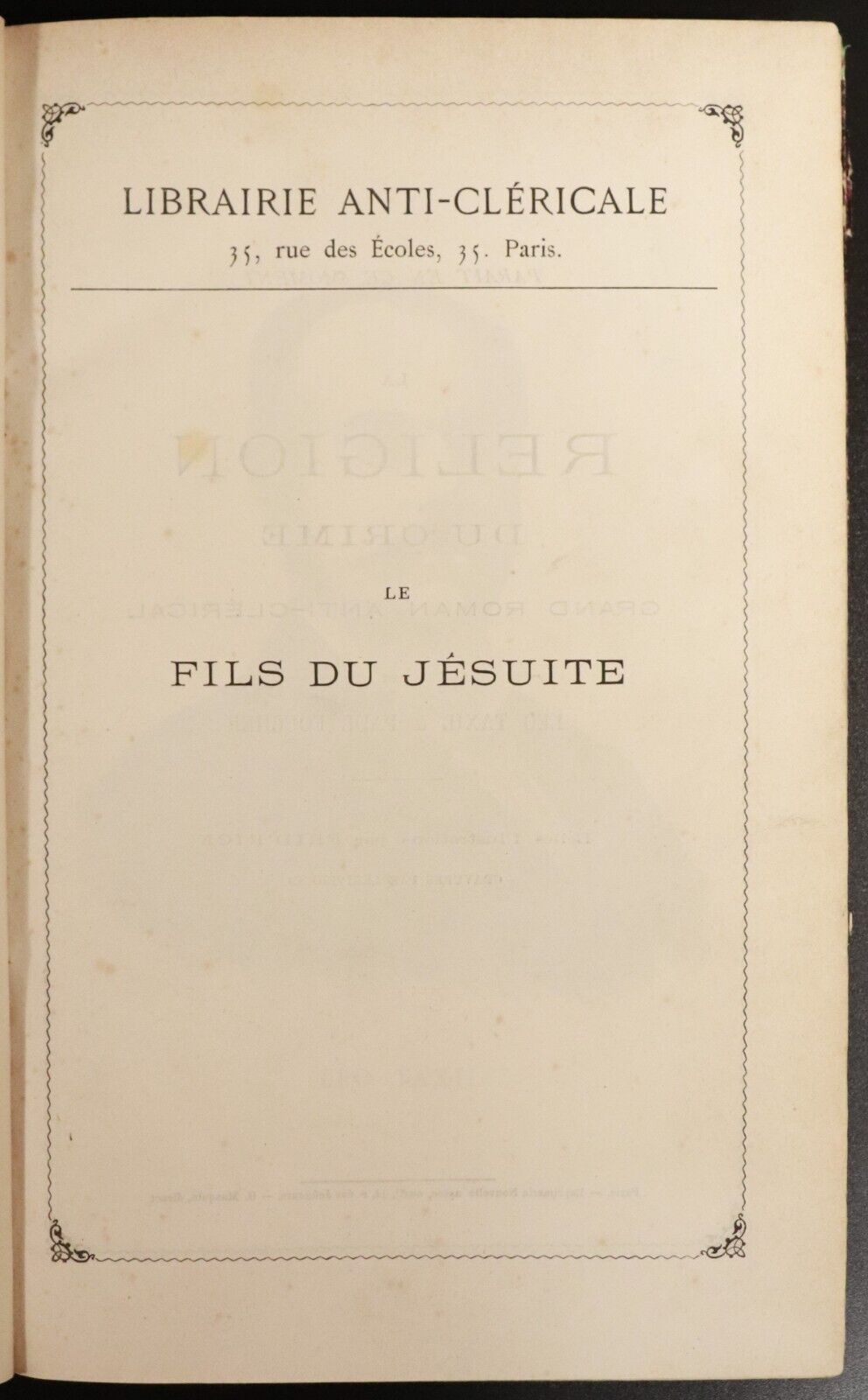 c1879 Le Fils Du Jesuite by Leo Taxil Antiquarian French Theology Book - 0