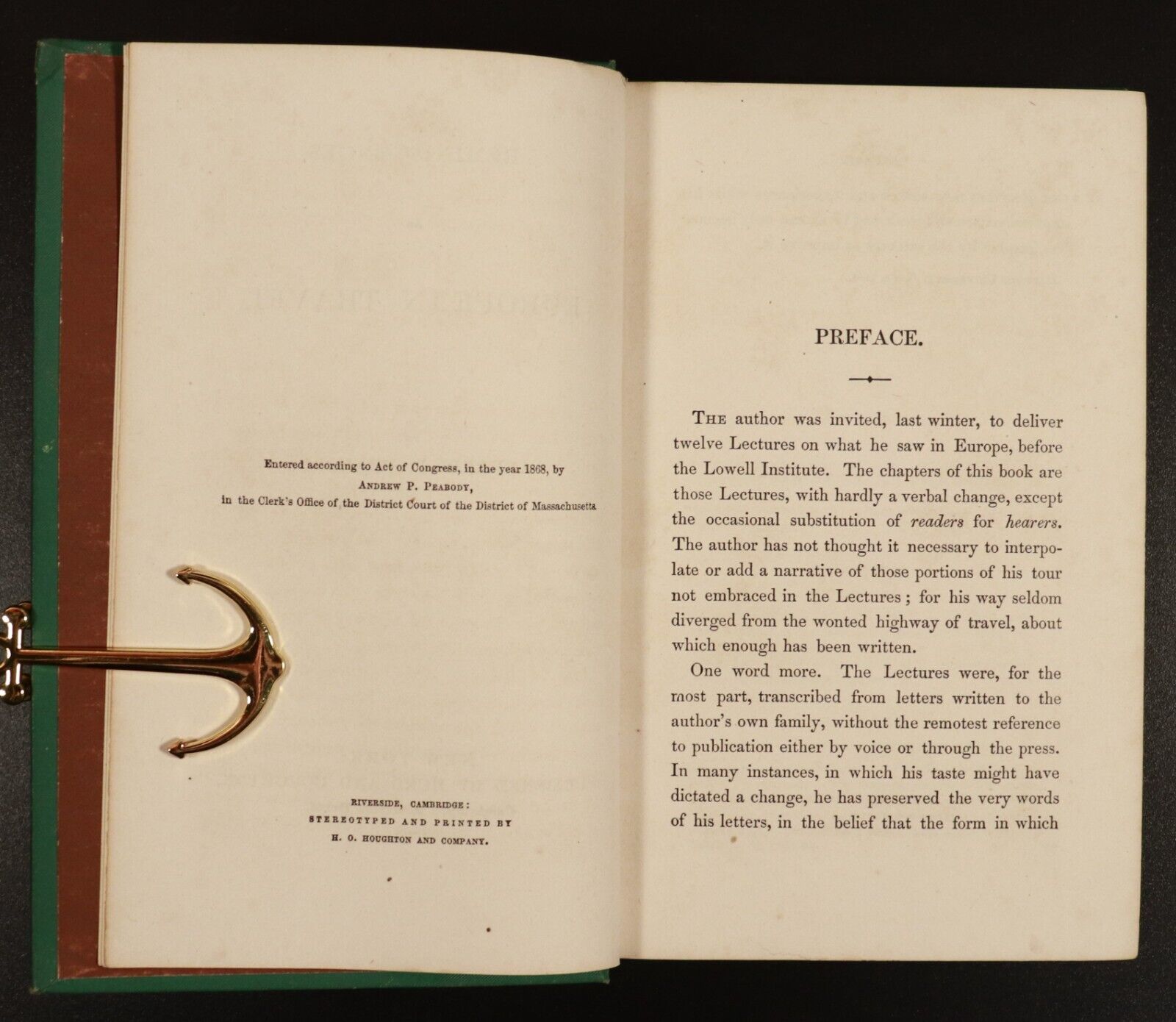 1869 Reminiscences Of European Travel by Andrew Peabody Antique Travel Book