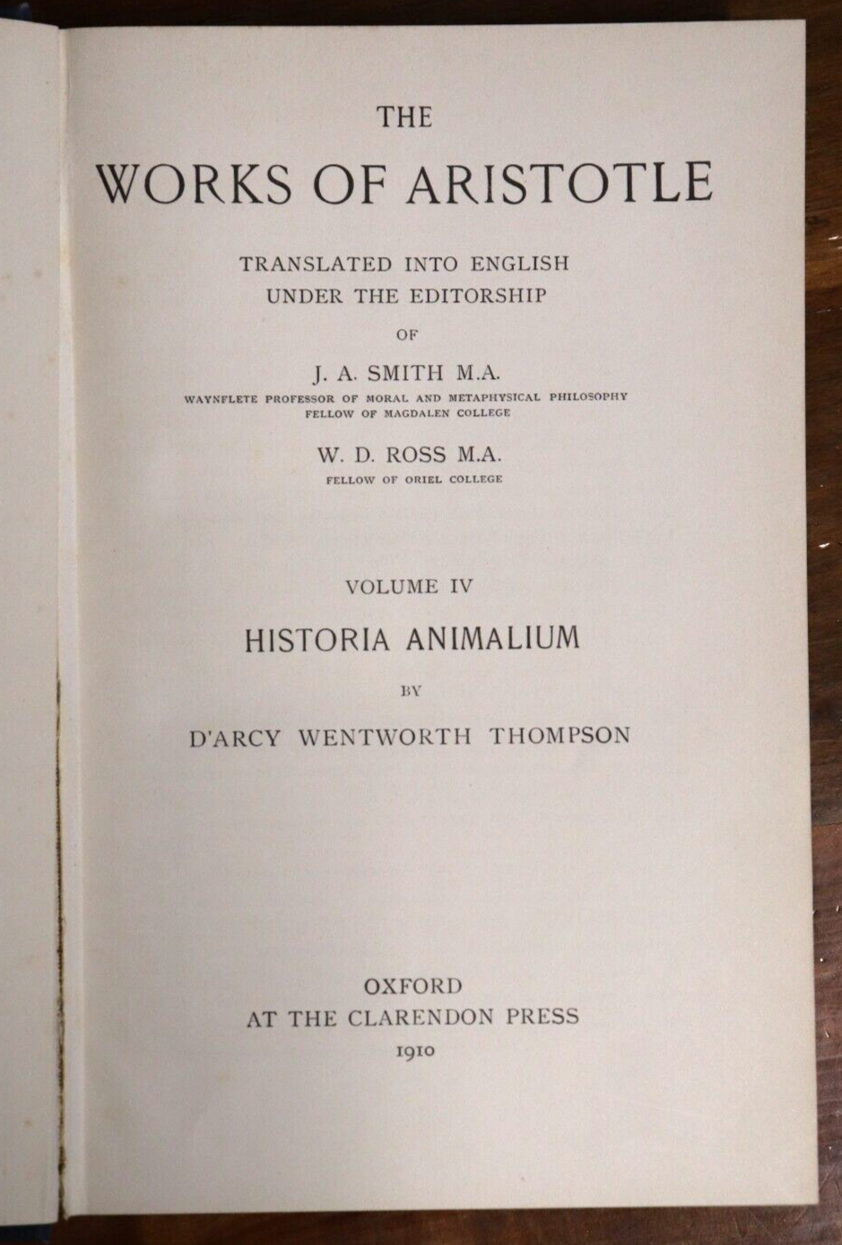 1910 The Works Of Aristotle Historia Animalium 1st Ed. Antique Philosophy Book - 0