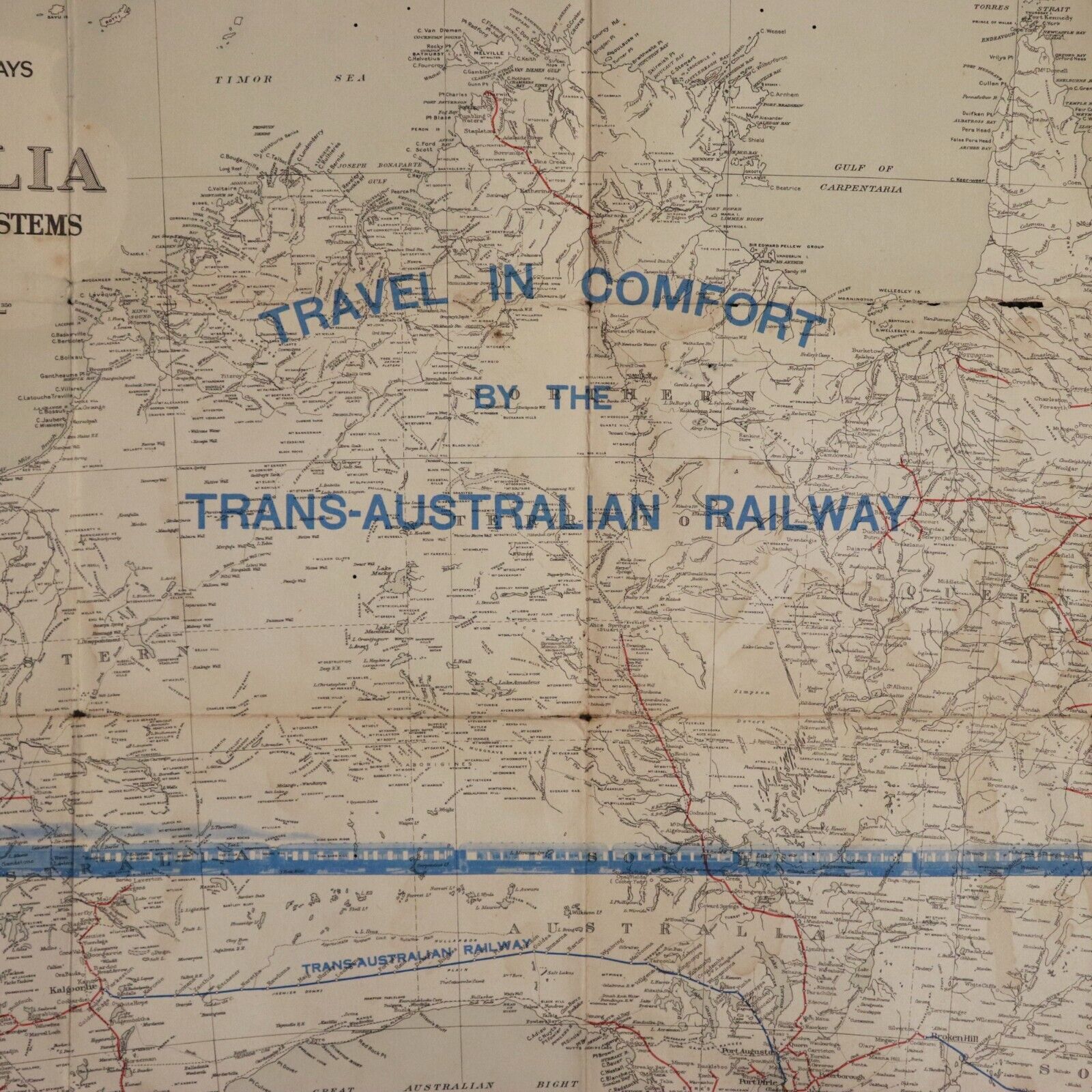 1944 Commonwealth Railways Map Of Australia Antique Trans-Australian Railway Map