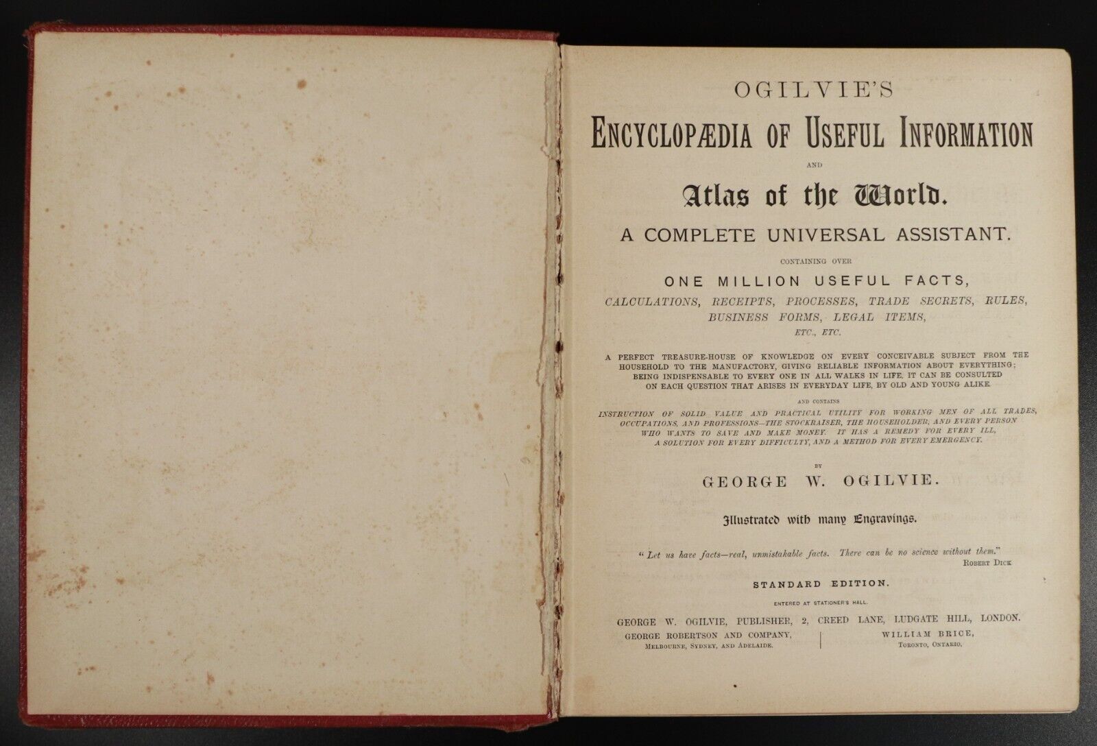 c1891 Ogilvie's Enyclopaedia & Atlas Of The World Antiquarian Reference Book - 0