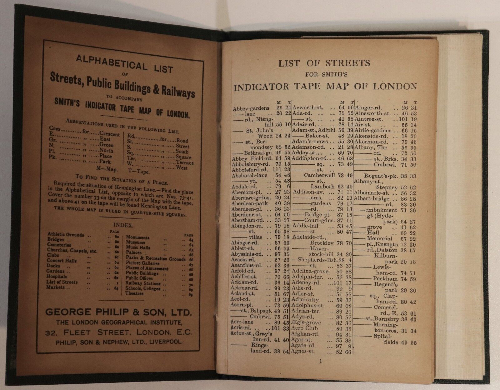 Philip's Tape Indicator Map Of London - c1910 - Antique British Map w/Tape Book - 0