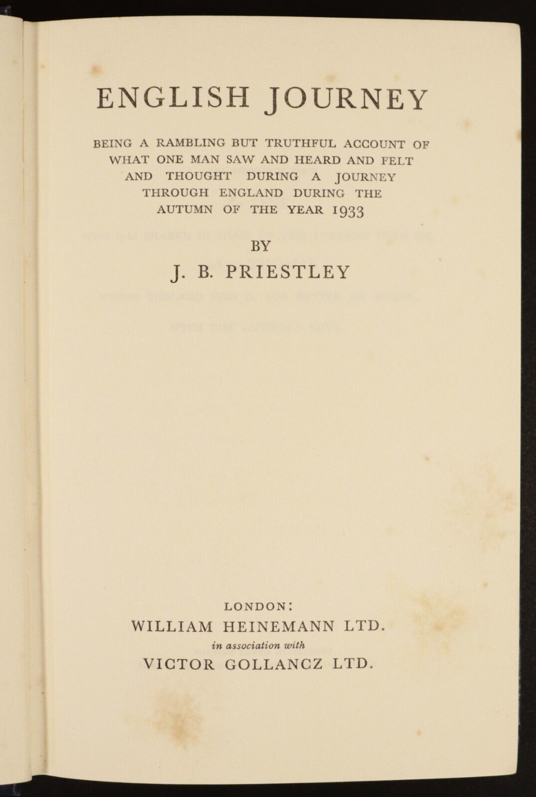 1934 English Journey by JB Priestley 1st Edition Travel Book England