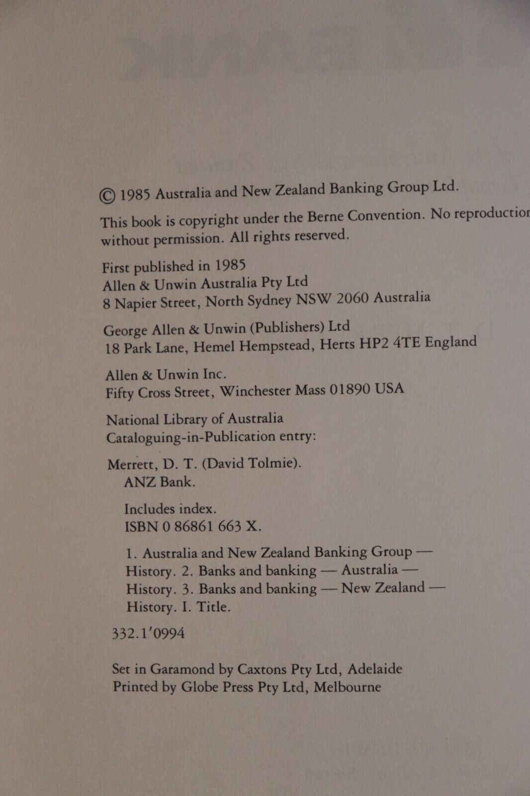 ANZ Bank: An Official History by D Merrett - 1985 - Australian History Book