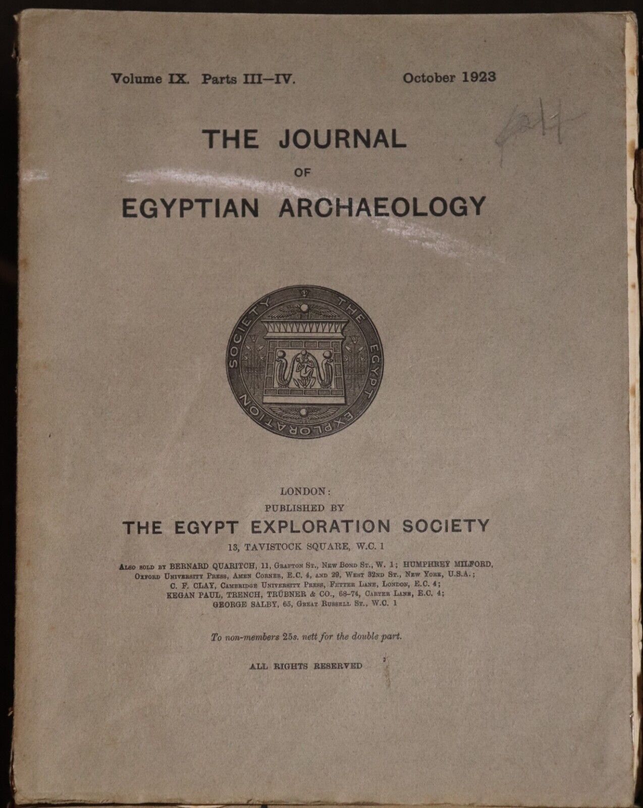 1923 4vol The Journal of Egyptian Archaeology Antiquarian History Journals