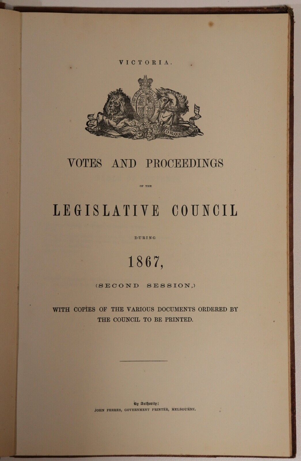 Victoria: Votes & Proceedings Of Legislative Council - 1867 - Government Book