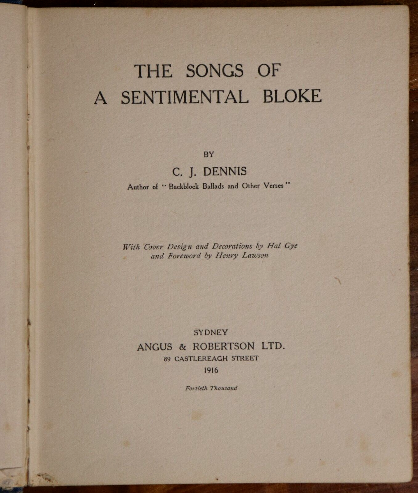 The Sentimental Bloke by CJ Dennis - 1916 - Classic Australian Literature Book - 0