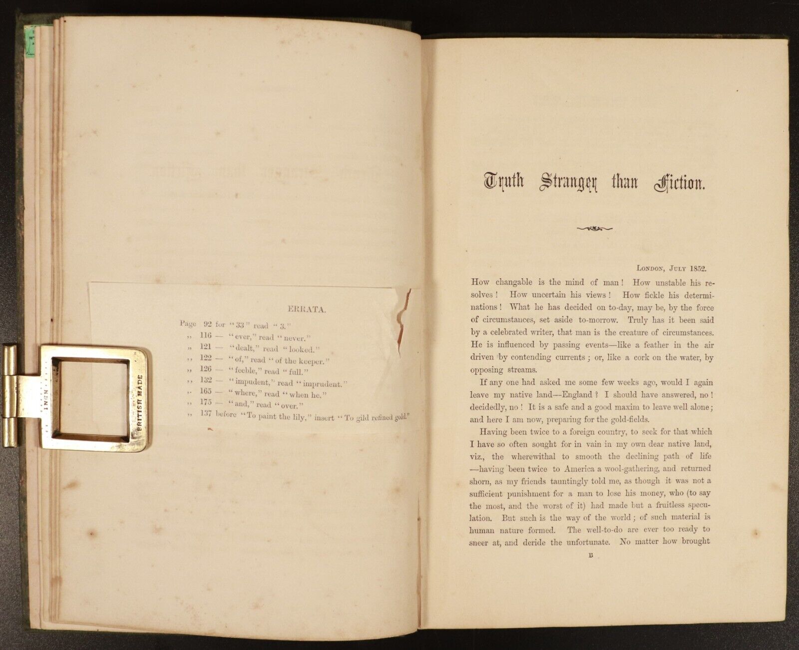 1861 Truth Stranger Than Fiction by W.A.C Robinson Antiquarian Australian Book